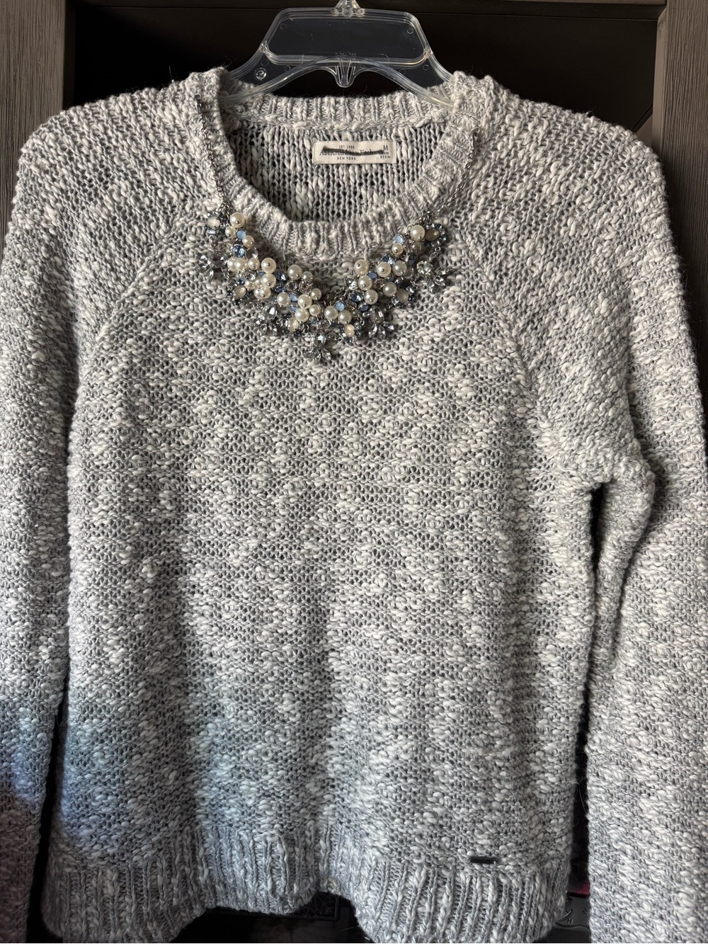 Abercrombie & Fitch Marled Gray Crewneck Sweater with Beaded Neckline